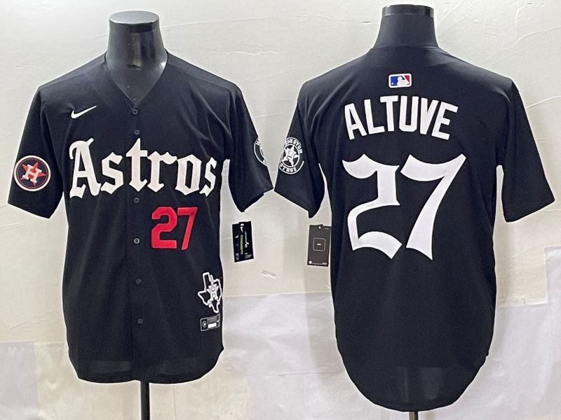 Men 2025 Houston Astros 27 Altuve Black Five generations Joint Name Nike MLB Jersey style 11